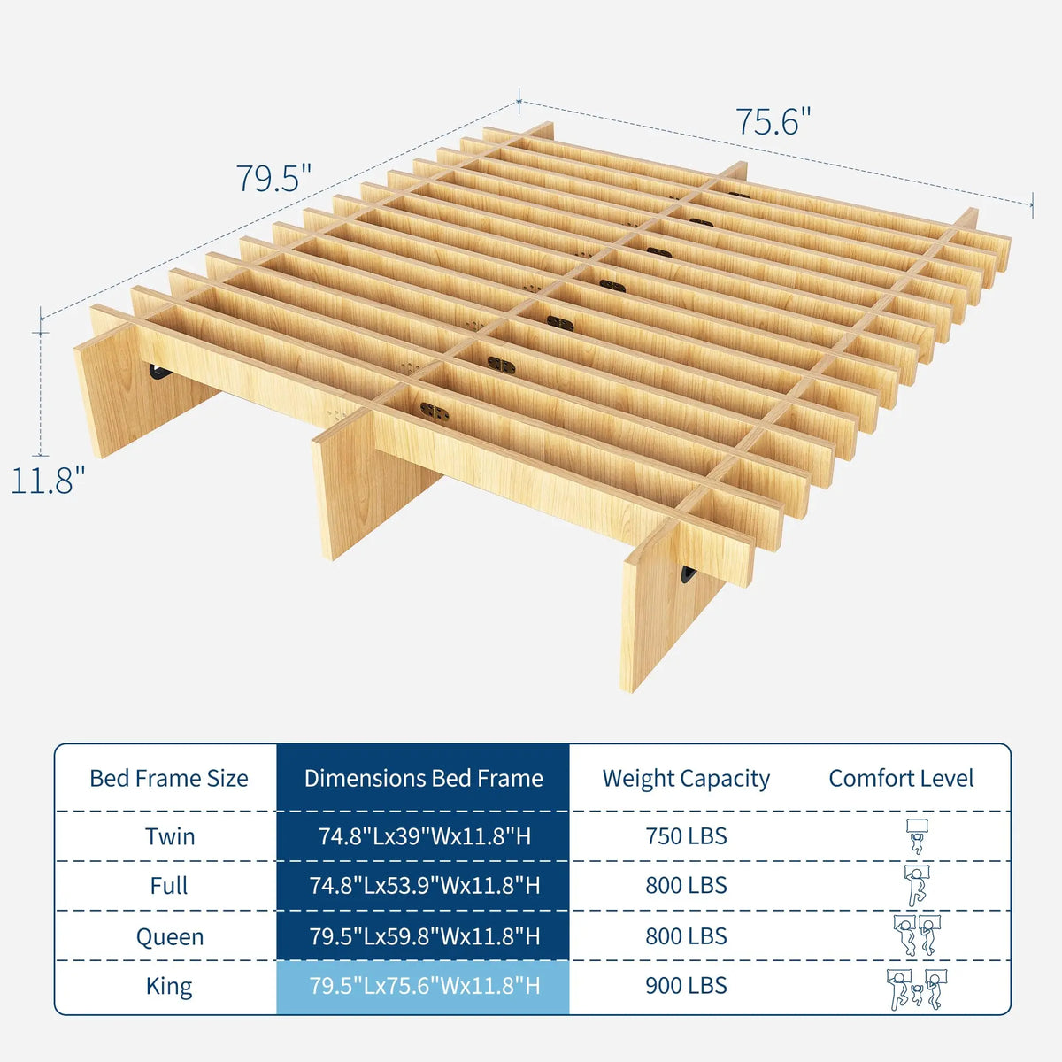 HiMISS Low Profile Wood Platform Bed Frame No Box Spring