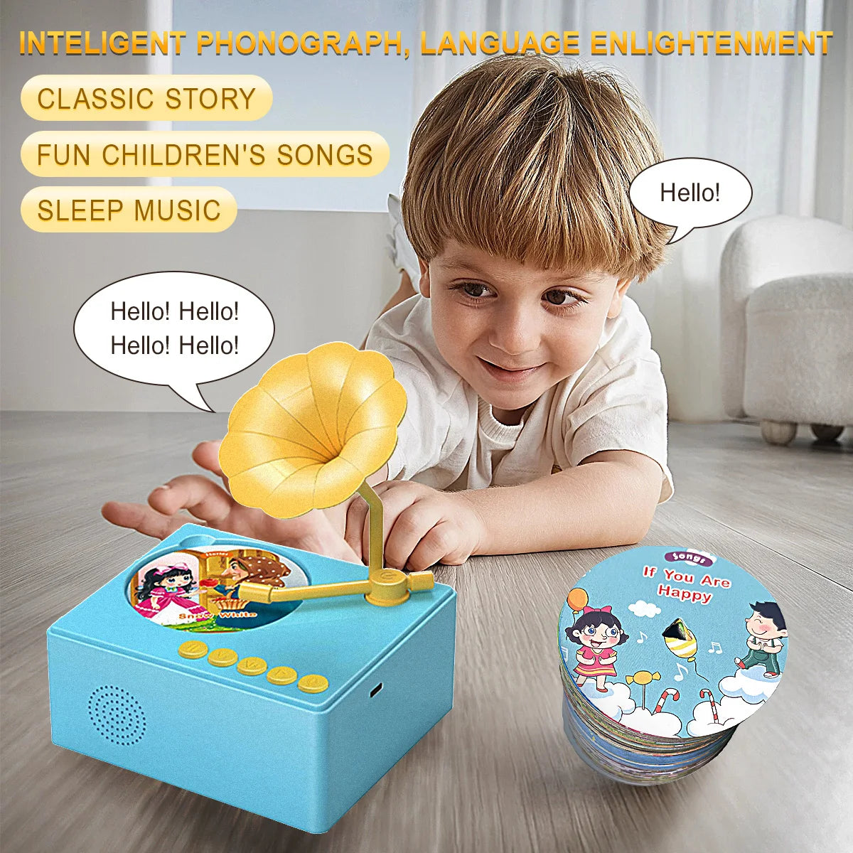 Phonograph Story Music Player With 96 Cards For Kids