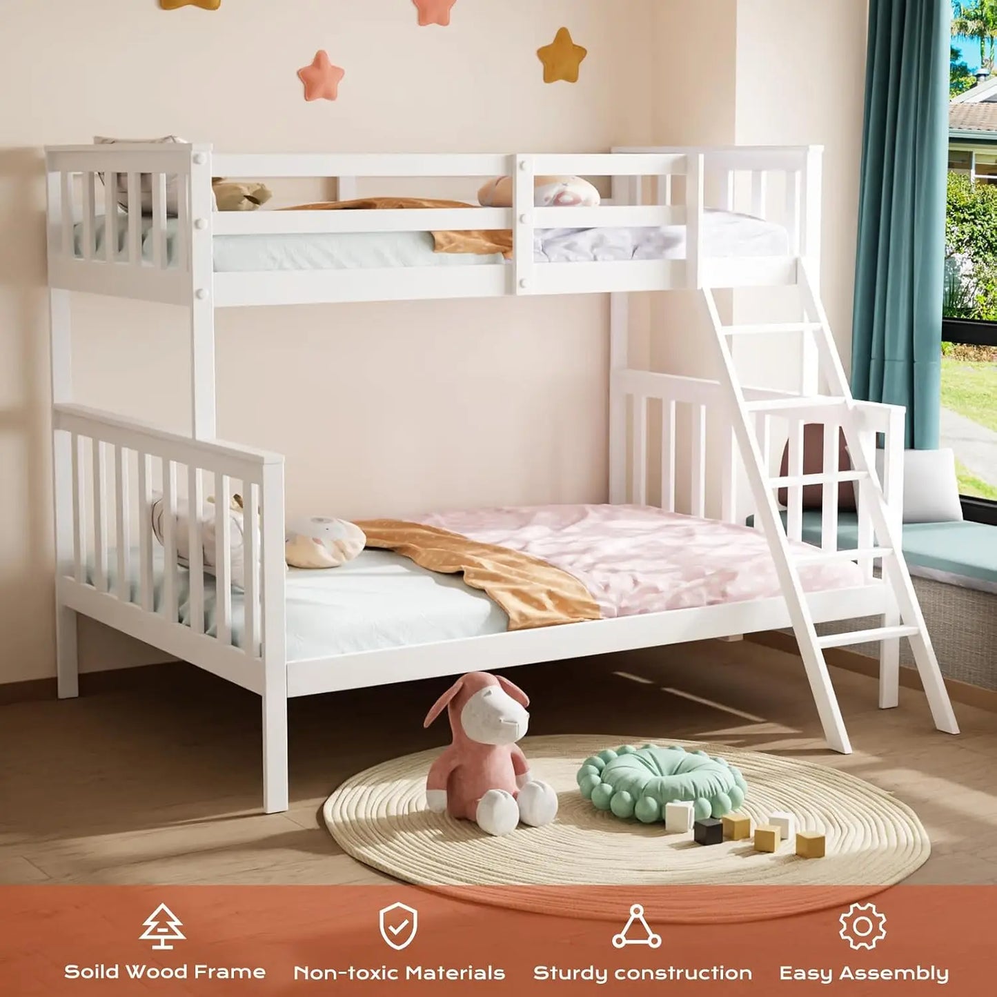 Convertible Twin Over Full Bunk Bed With Ladder And Guard