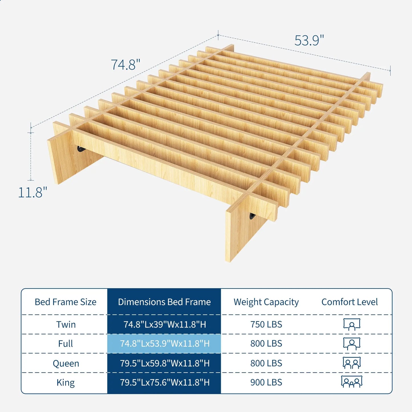 HiMISS Low Profile Wood Platform Bed Frame No Box Spring