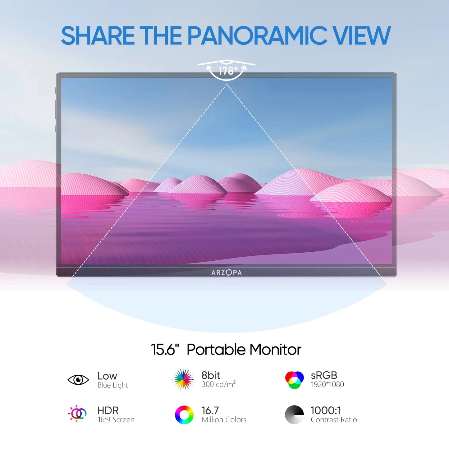 Arzopa Portable Monitor FHD 1080p USB C HDMI Second Screen
