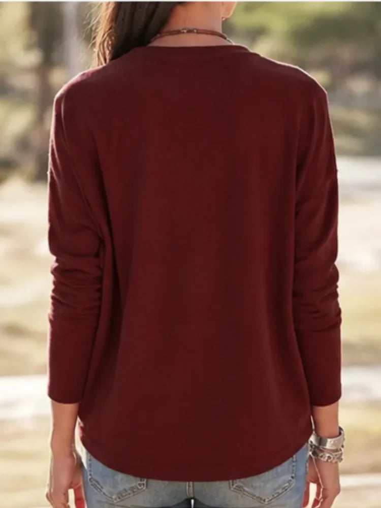 Women's Knitted V-Neck Top Loose Fit Casual
