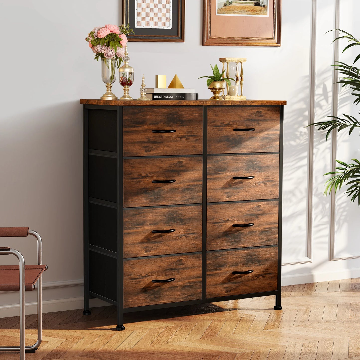 JHK Dresser Wardrobe For Kids With 8 Fabric Drawers Metal Frame