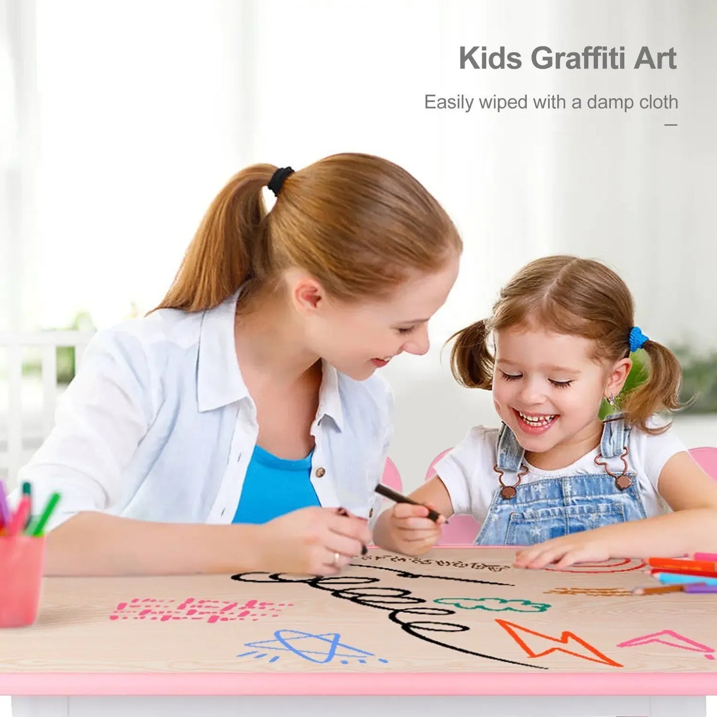 AuAg Kids Table And 4 Chairs Set Height Adjustable Graffiti