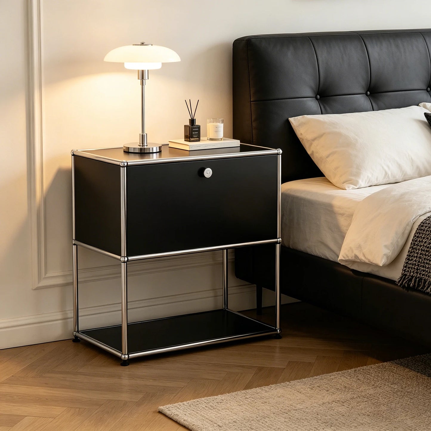 Furgle Modern Modular Nightstand With Metal Frame And Storage