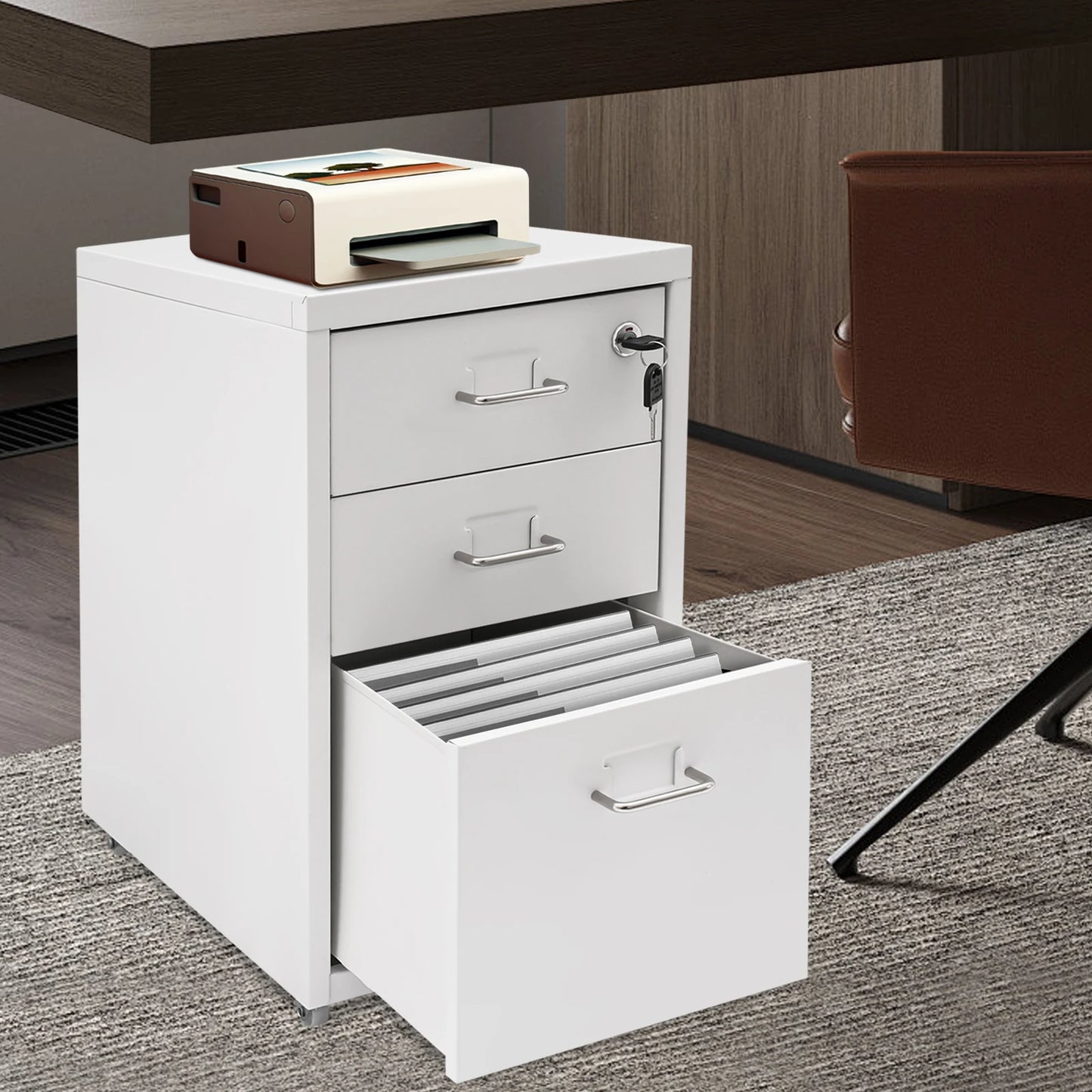 3 Tier Steel Vertical File Cabinet With Lock Mobile Office