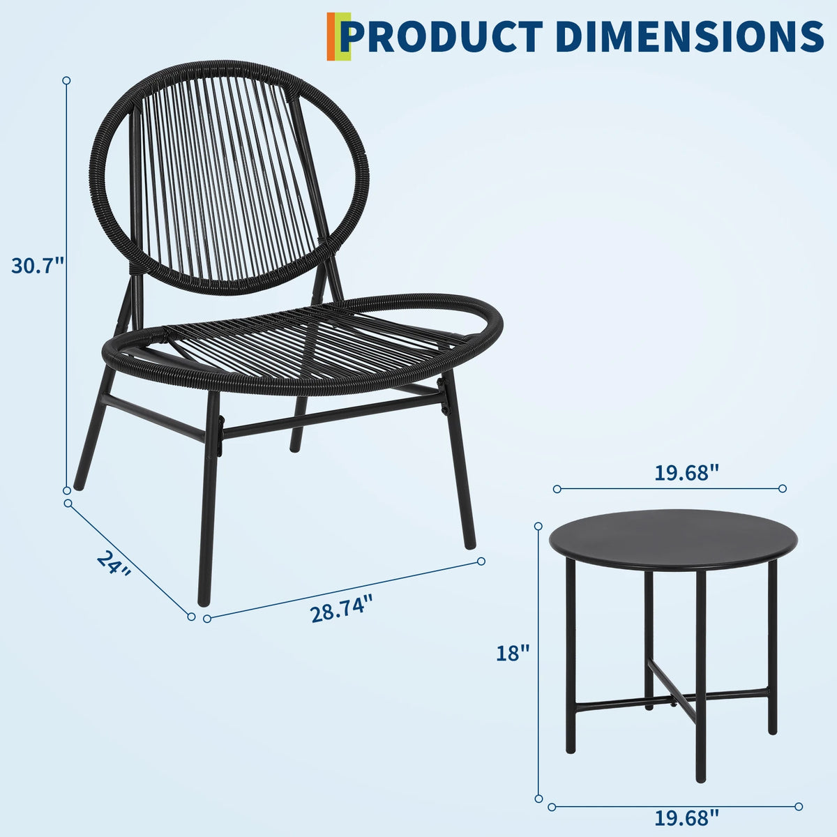 HiMISS Acapulco Patio Bistro Set Modern Outdoor Conversation Furniture