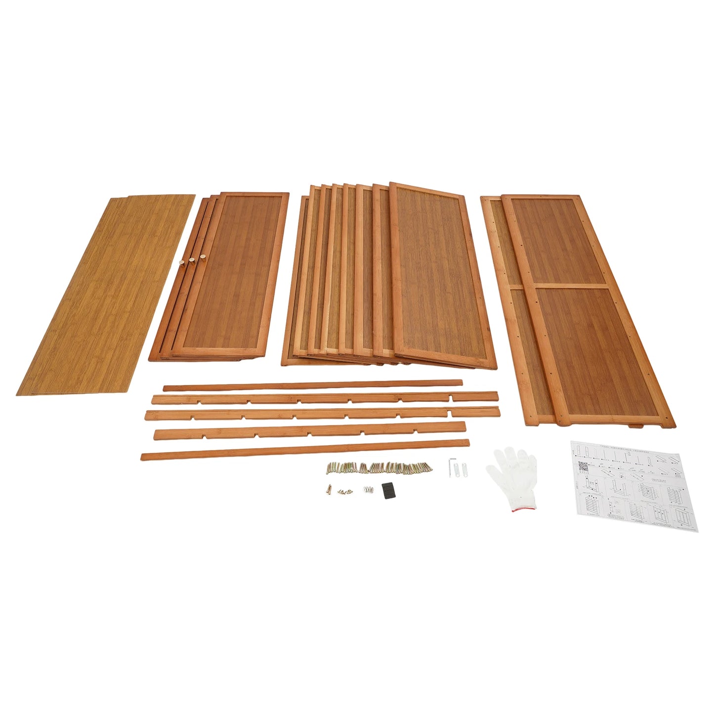 Natural Bamboo Shoe Cabinet With 3 Folding Doors And Partitions