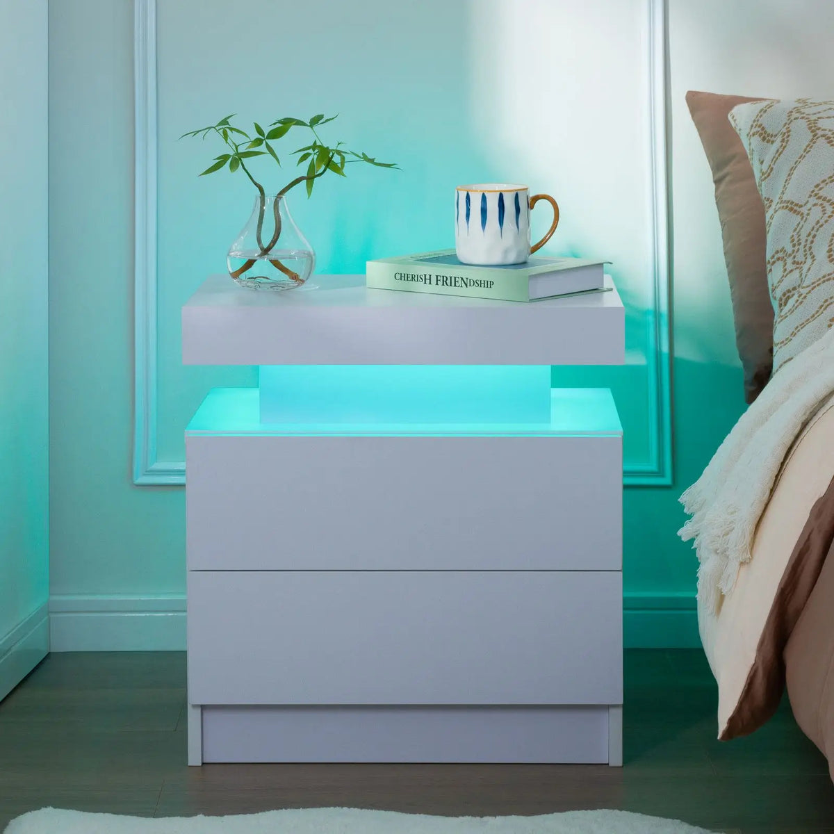 Cubehom LED Nightstand Set with Two Drawers for Bedroom Furniture