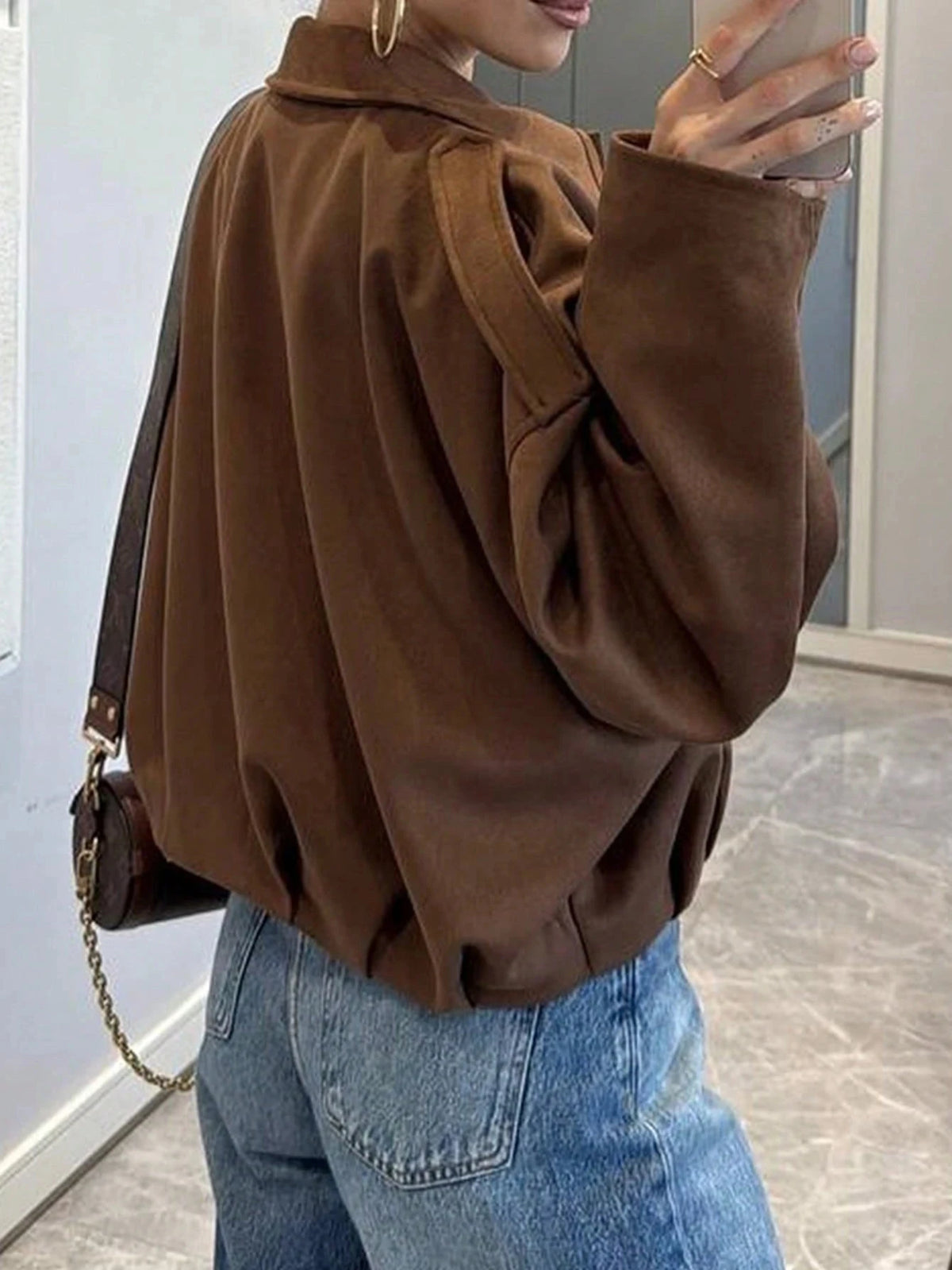 Womens Vintage Suede Casual Streetwear Jacket With Zipper Closure