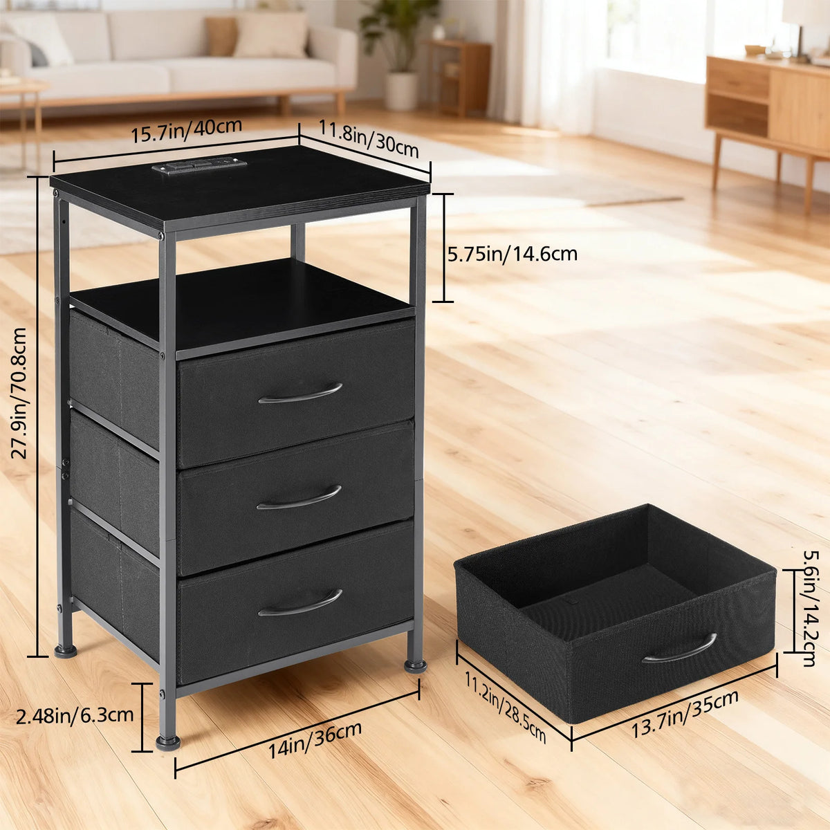 JHK Bedside Nightstand With Charging Station And USB Ports