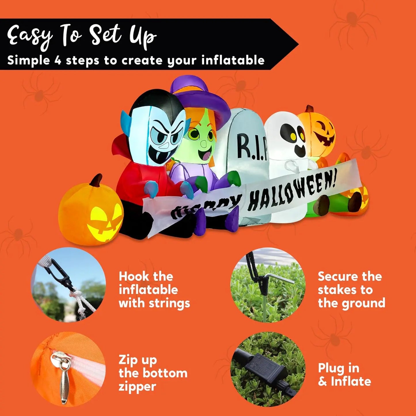 Joyfy Halloween Inflatable Tombstone Ghost Vampire Witch LEDs Decor