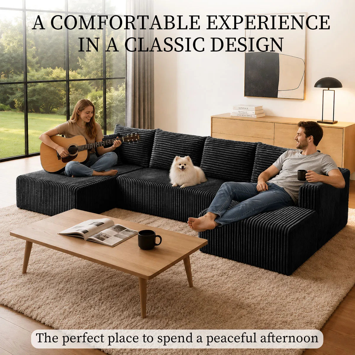 Modern U Shaped Modular Sectional Sofa With Dual Chaise Lounge