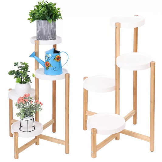 Wisfor Four Tier Bamboo Plant Stand Shelf Indoor Outdoor Display