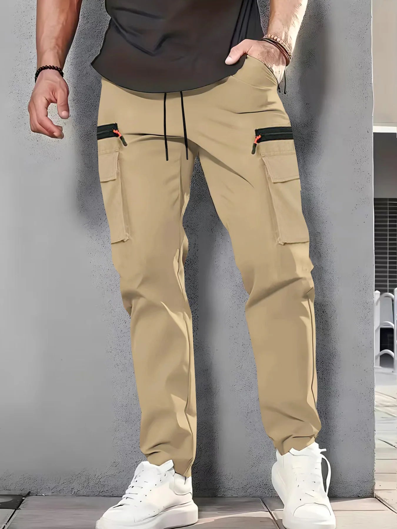 Men's Multi Pocket Cargo Pants With Zippered Front Pockets