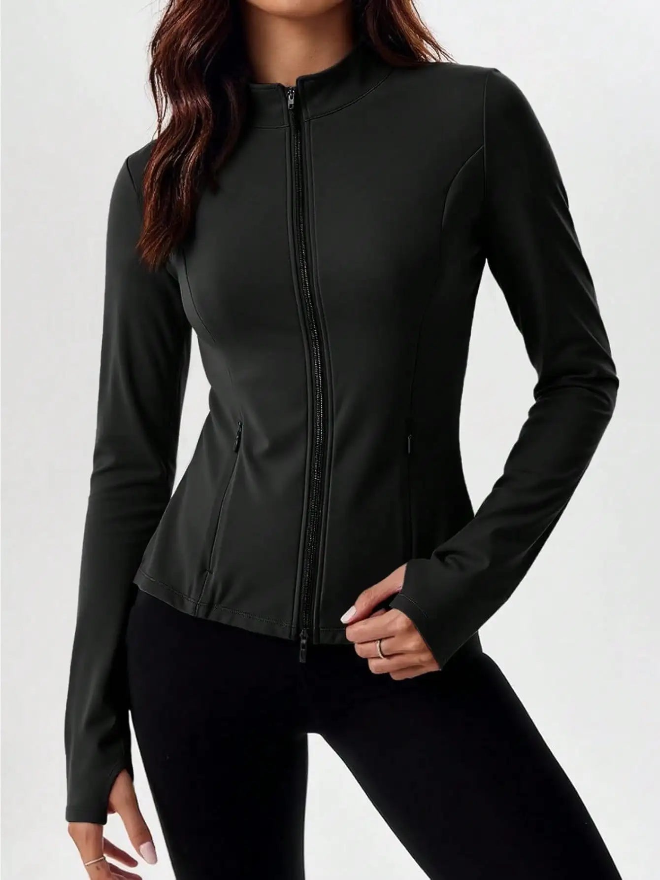 Fisoew Womens Pleated Athletic Jacket Zip Up With Stand Collar