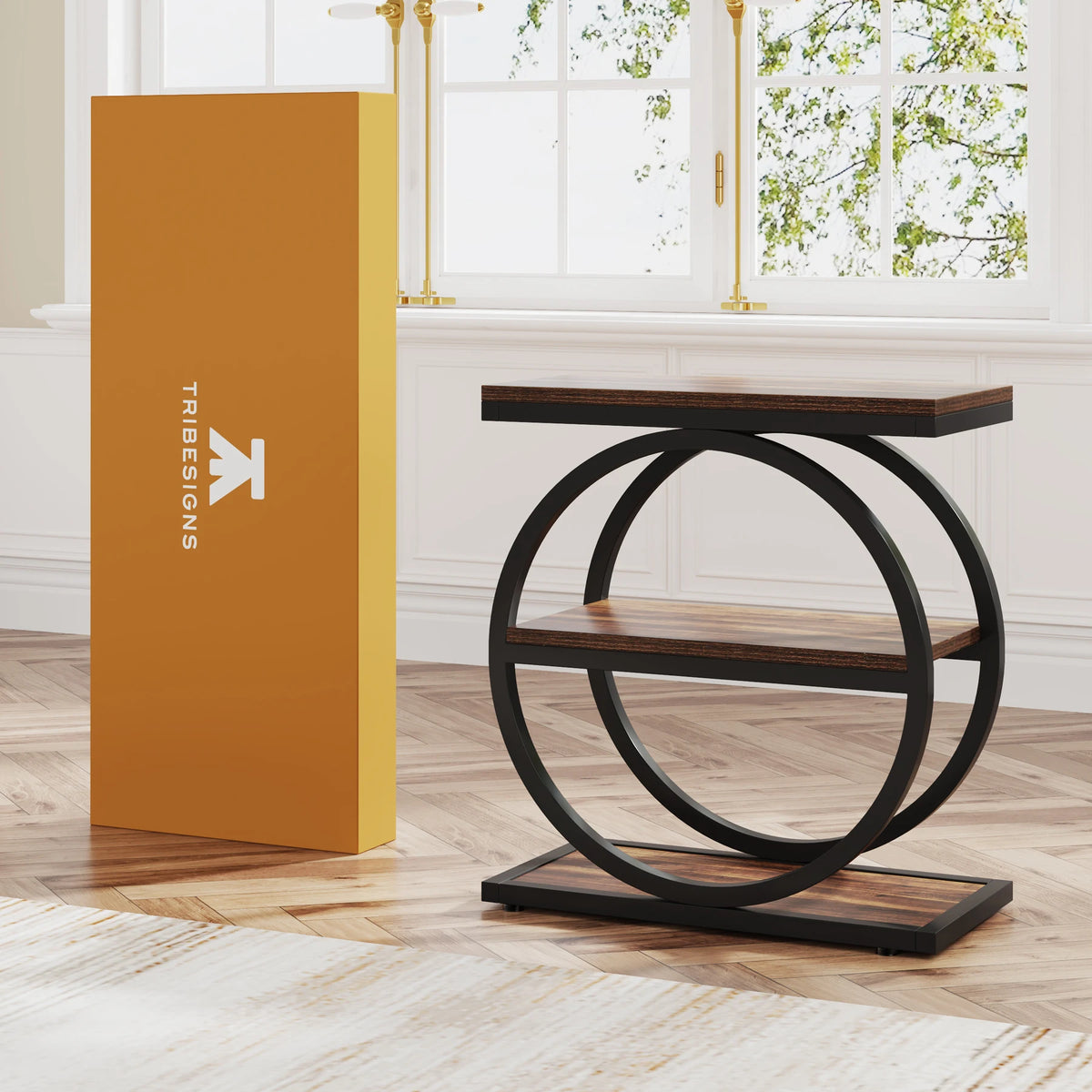Tribesigns Narrow Industrial End Table With Three Storage Shelves