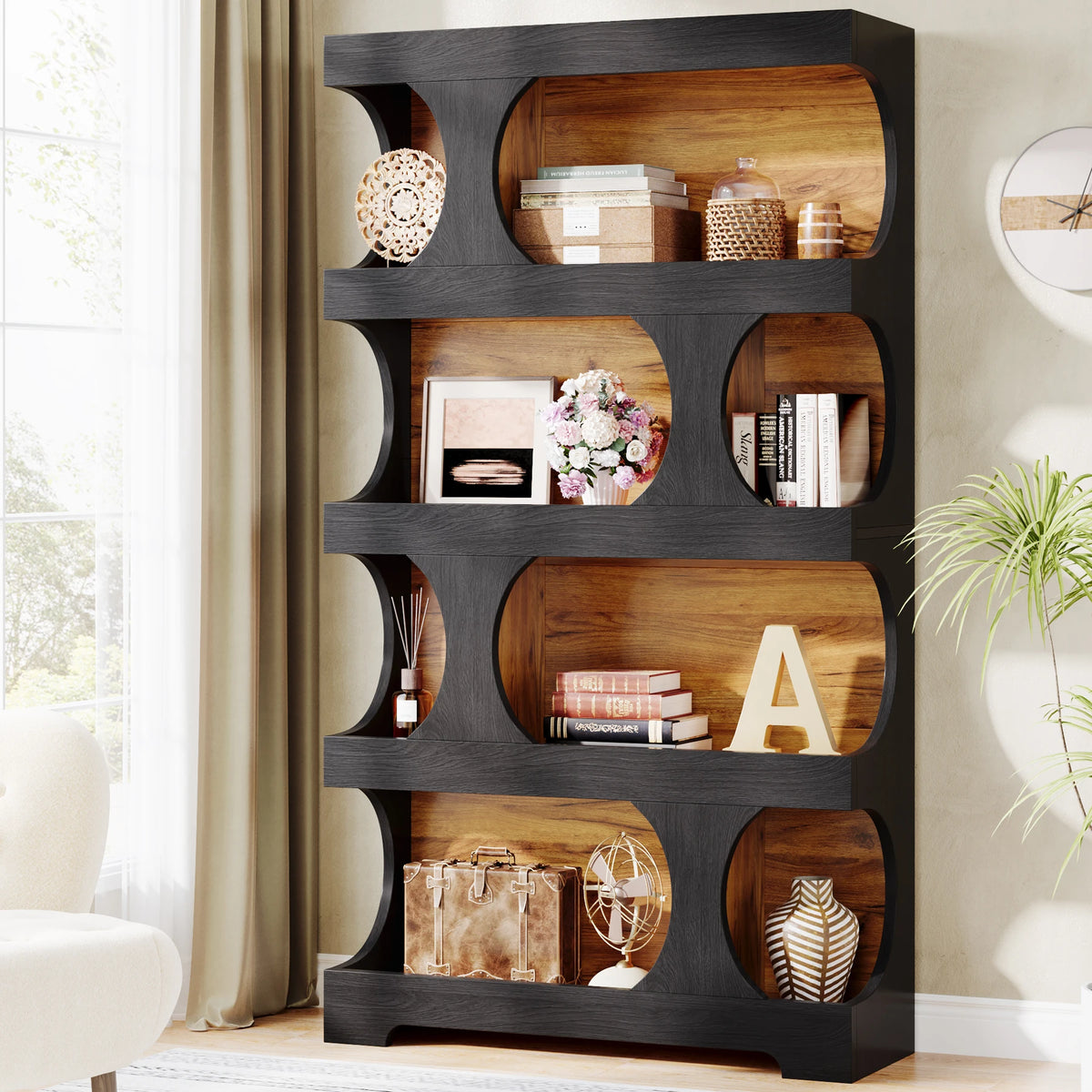Tribesigns S-Shaped 4-Tier Wooden Bookcase Display Storage Shelves