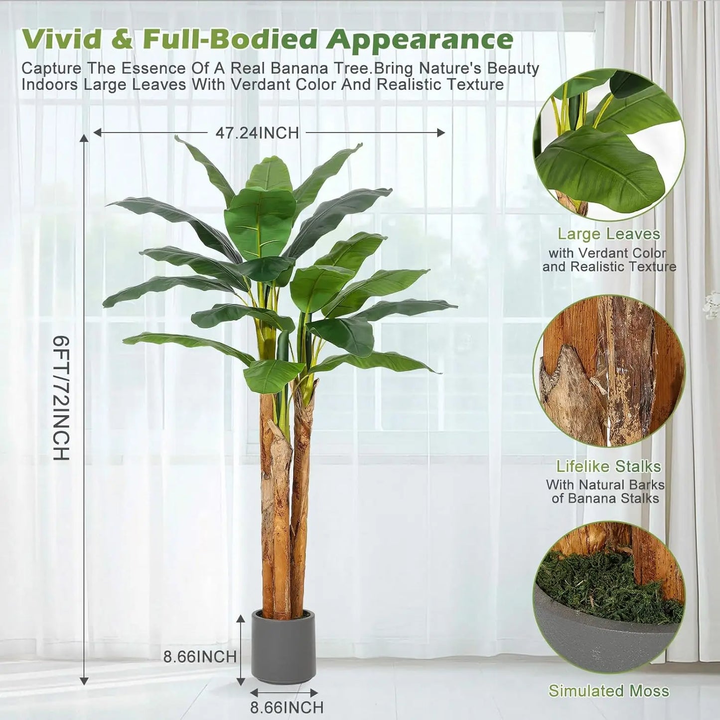 HiMiss Artificial Banana Tree Lifelike Faux Tropical Indoor Plant