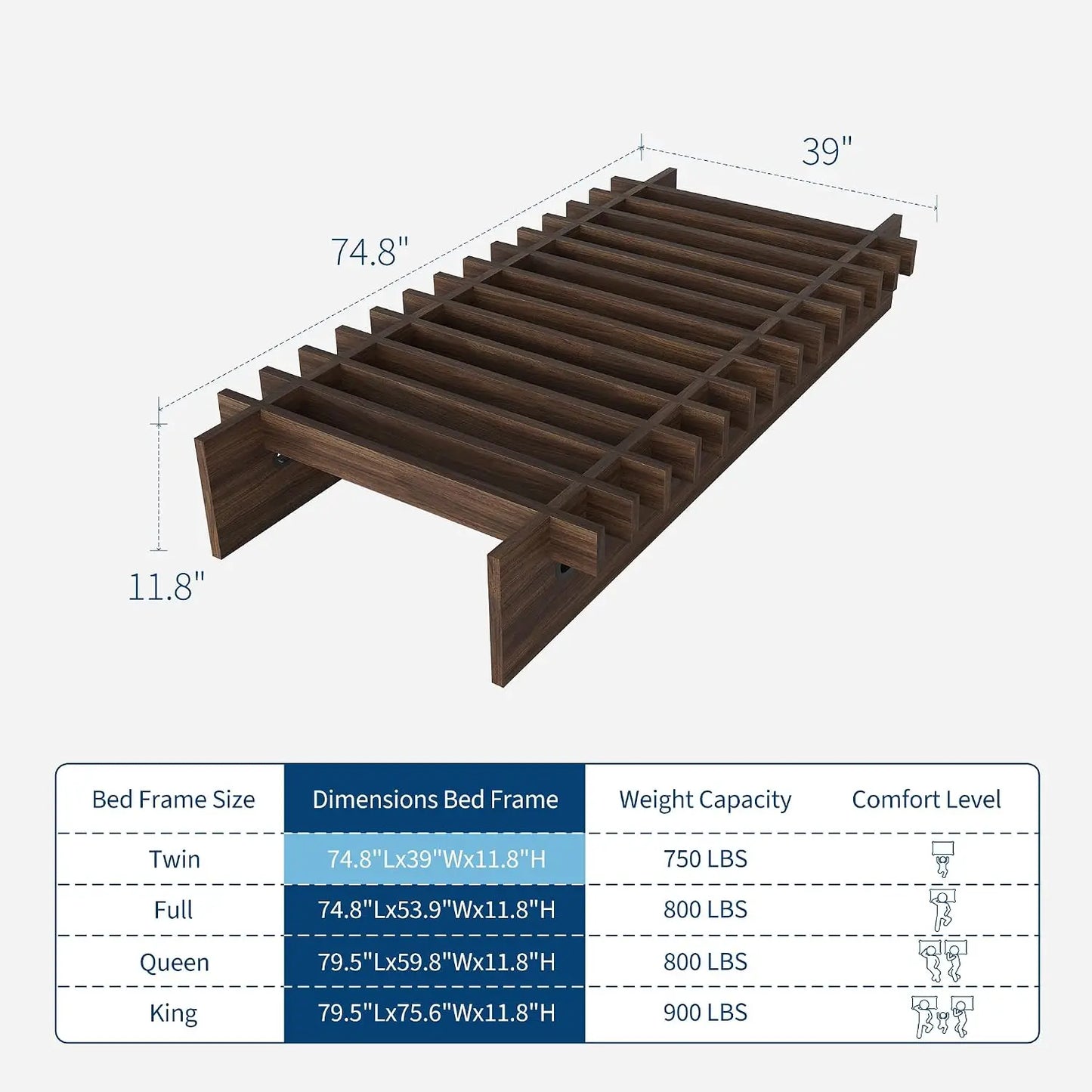 HiMISS Low Profile Wood Platform Bed Frame No Box Spring