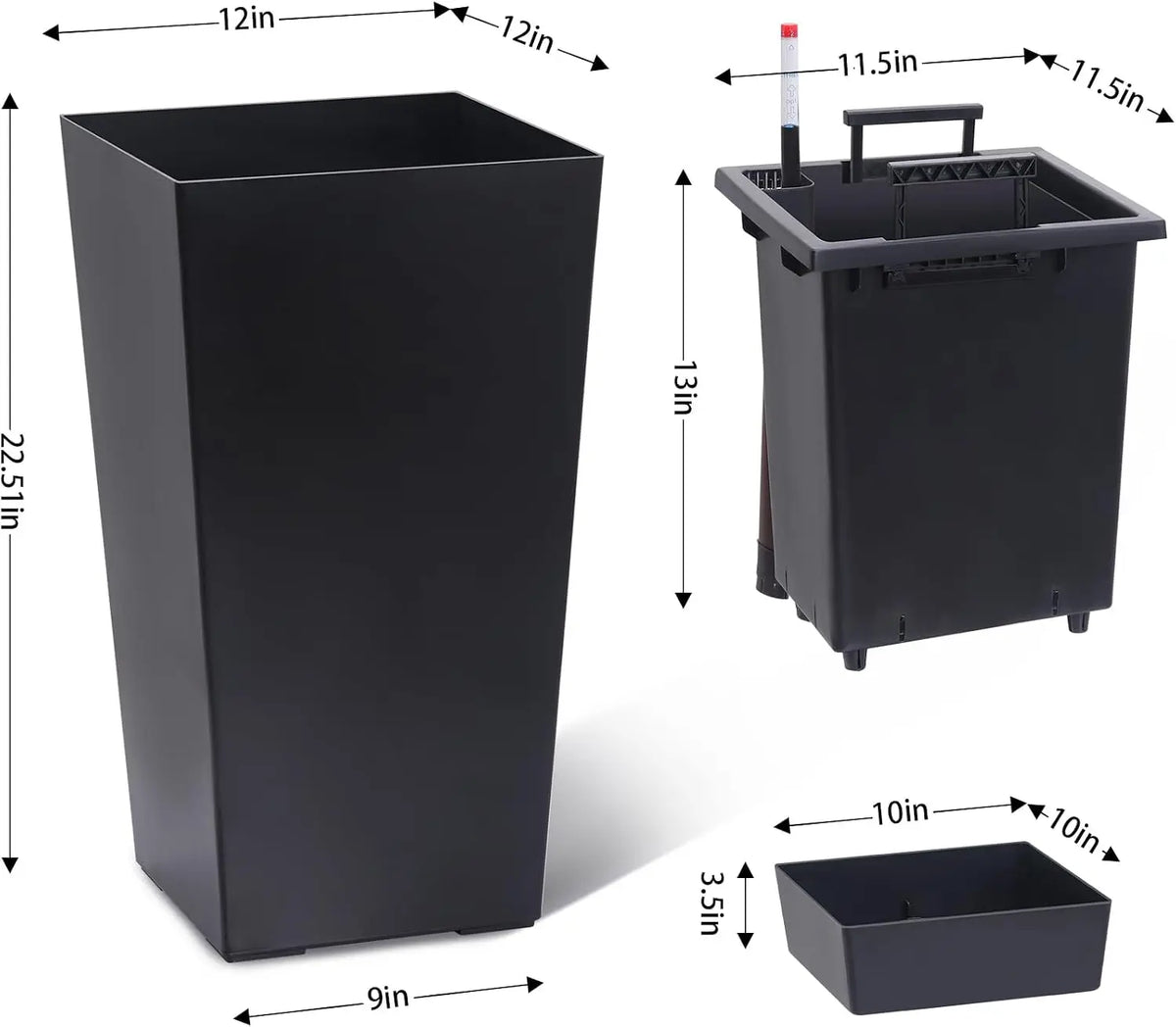 Tacleekii Modern Tall Planters With Drainage Water Monitor And Wheels