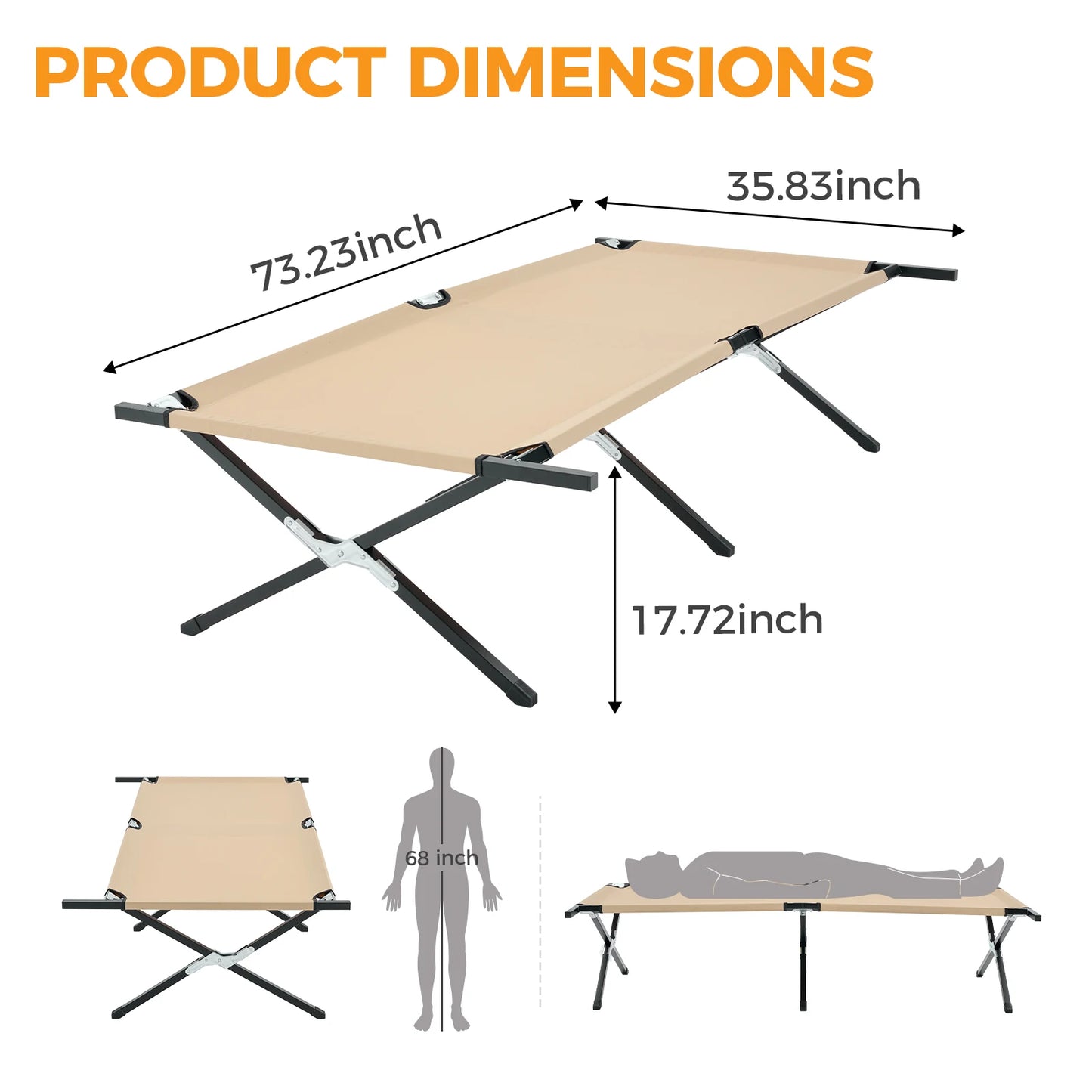 JHK Collapsible Camping Cot Lounge Chair Portable Folding Bed