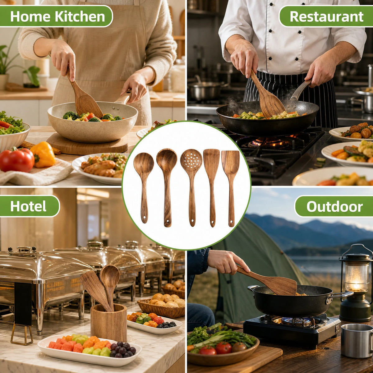 Wooden Kitchen Utensil Set For Everyday Cooking And Baking