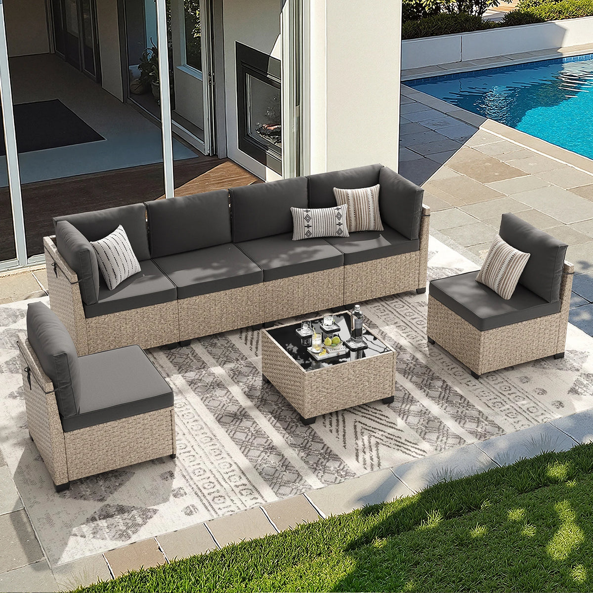 Outdoor Rattan Patio Furniture Set With Sectional Sofa And Table