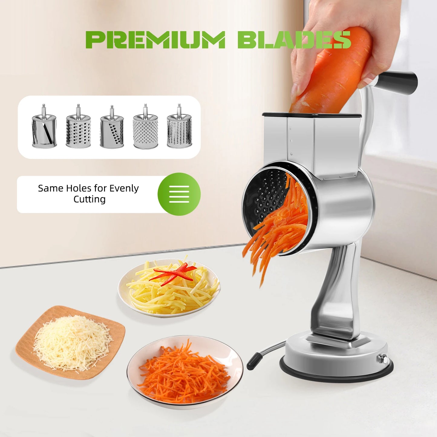 Rotary Grater With Five Stainless Steel Blades Vegetables And Nuts