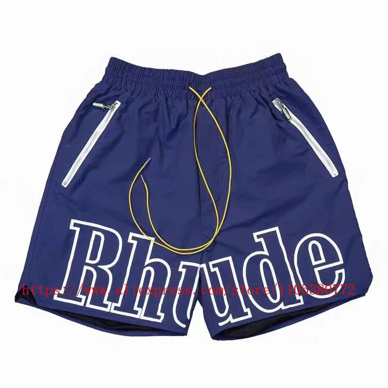 RHUDE Men's Casual Shorts Elastic Waist Drawstring Beach Shorts