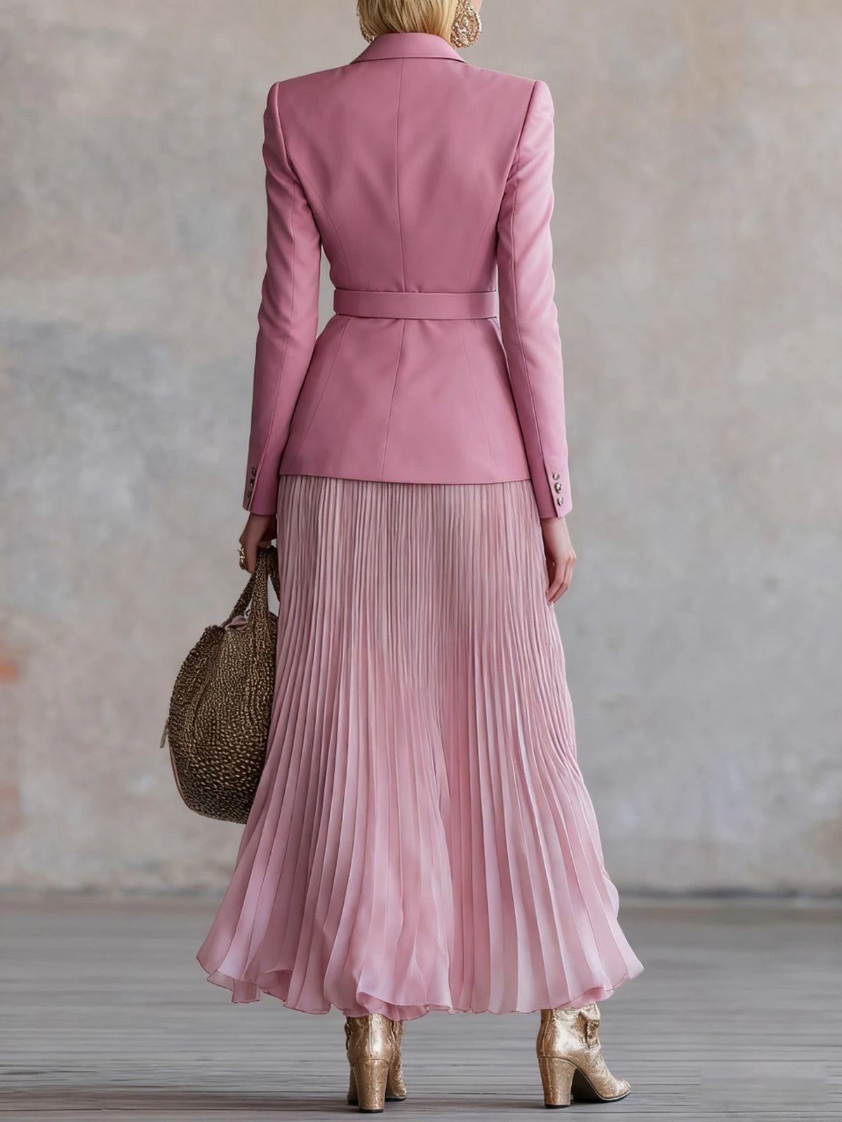 Womens Two Piece Blazer And Pleated Skirt Suit Set