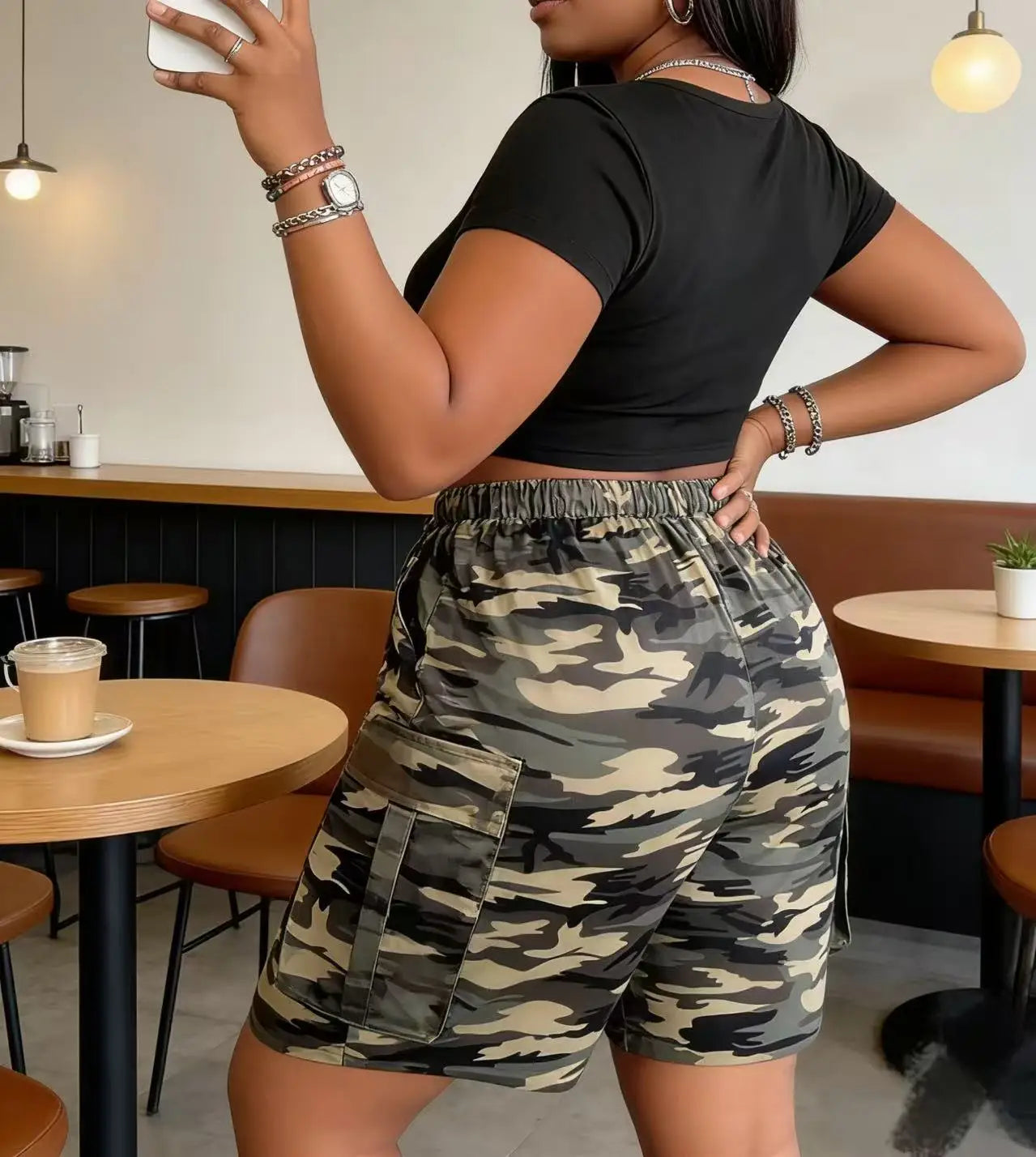 Women Gradient Print Shorts Regular Fit Drawstring Pockets Casual Twill