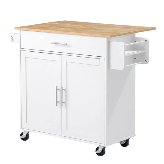 Wooden Rolling Kitchen Island Cart With Drawers And Spice Rack
