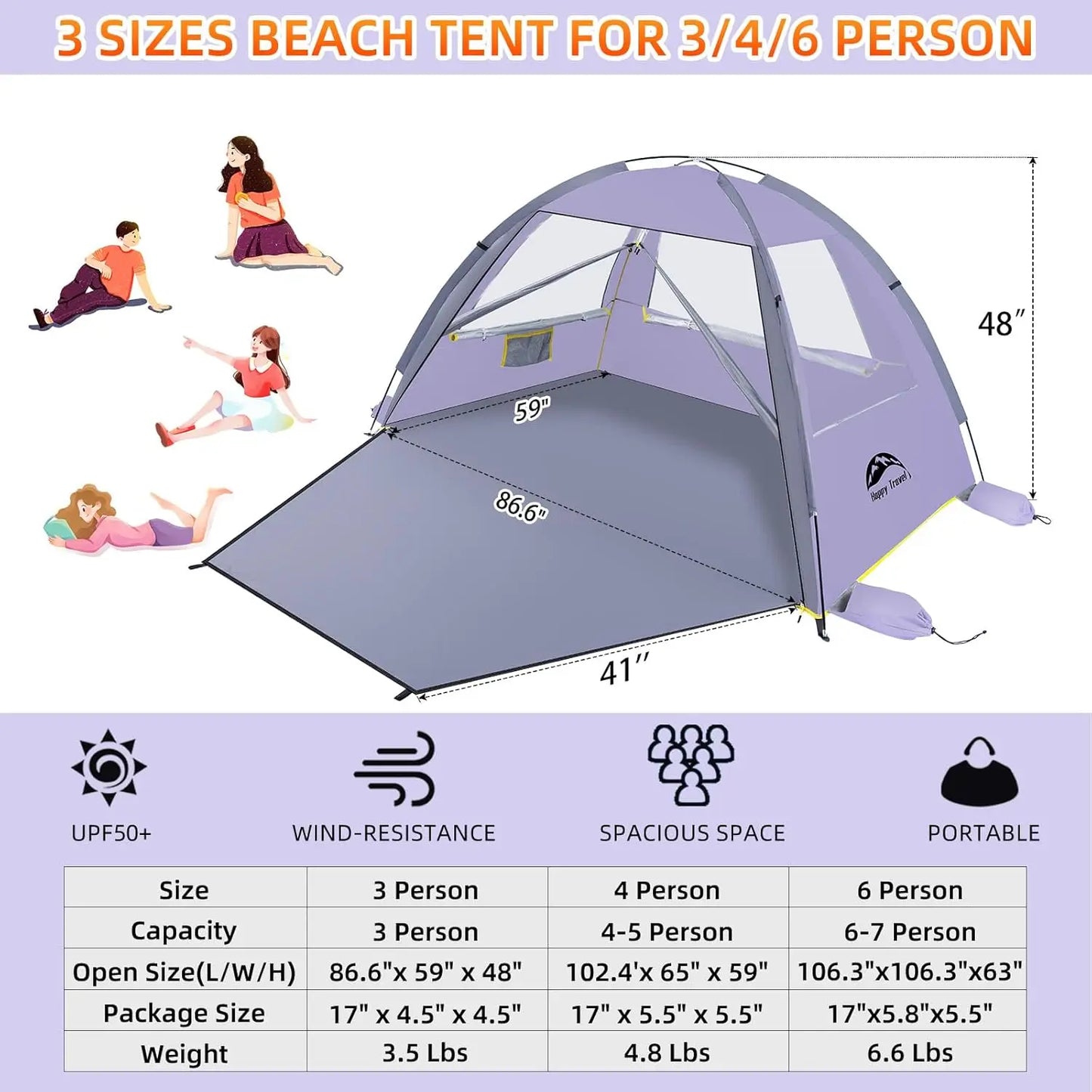 Beach Tent UPF 50 Sun Shade Shelter Portable For Family