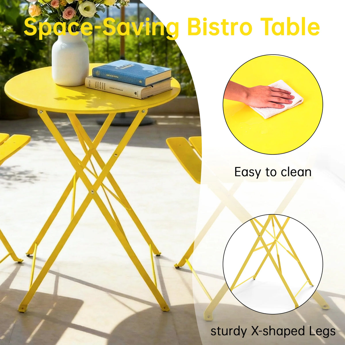 TUAREX Folding Steel Bistro Set For Outdoor Patio And Balcony