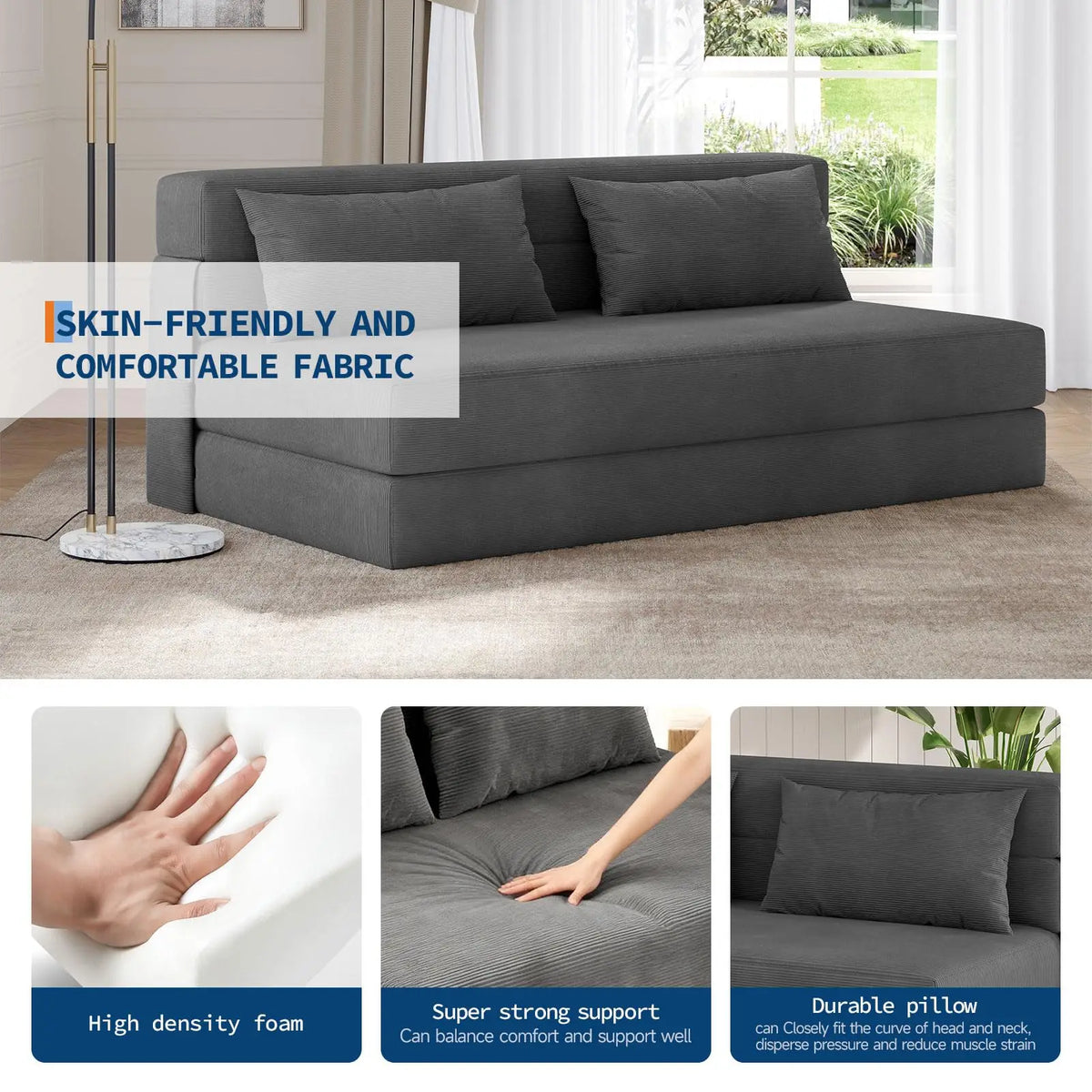 HobbyLane Convertible Corduroy Loveseat Sofa Bed With Throw Pillow