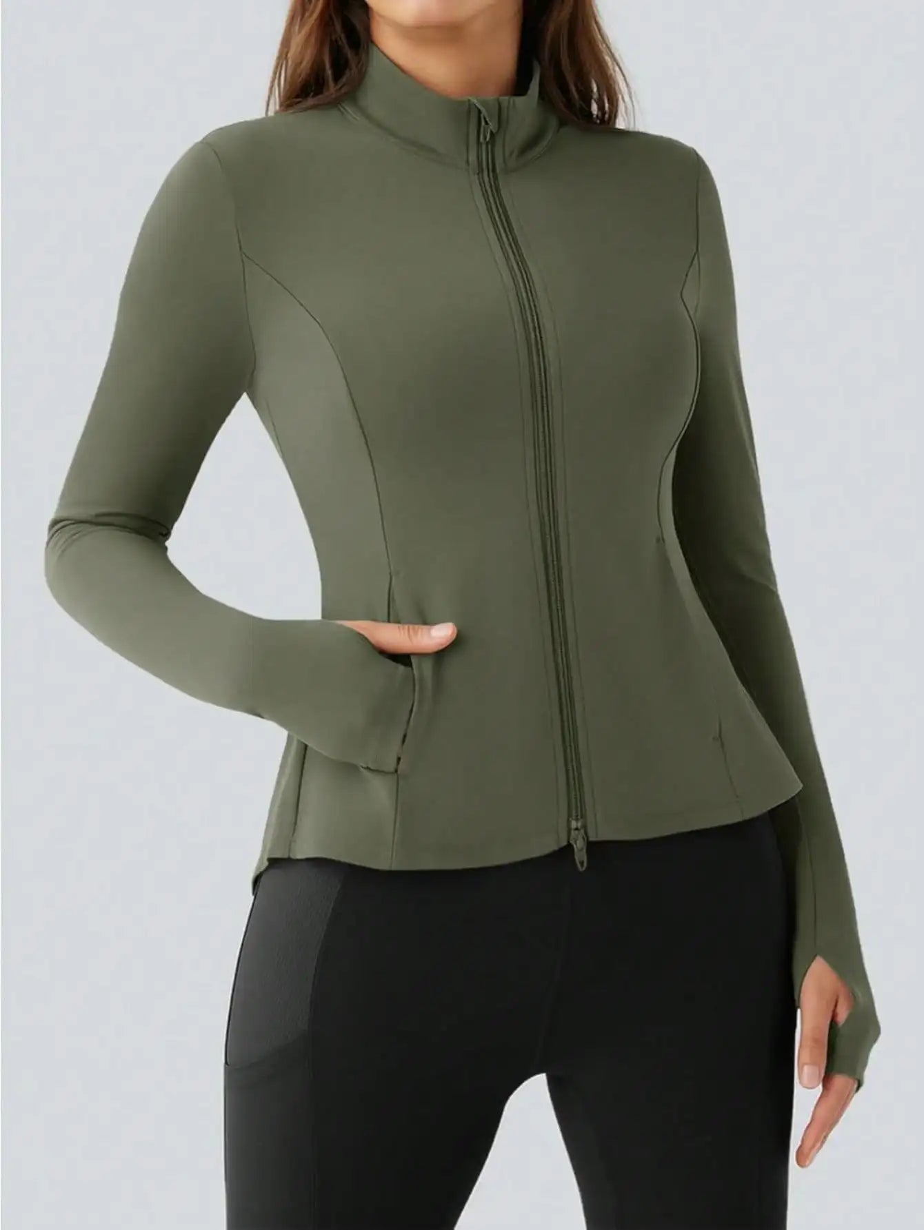 Fisoew Womens Pleated Athletic Jacket Zip Up With Stand Collar
