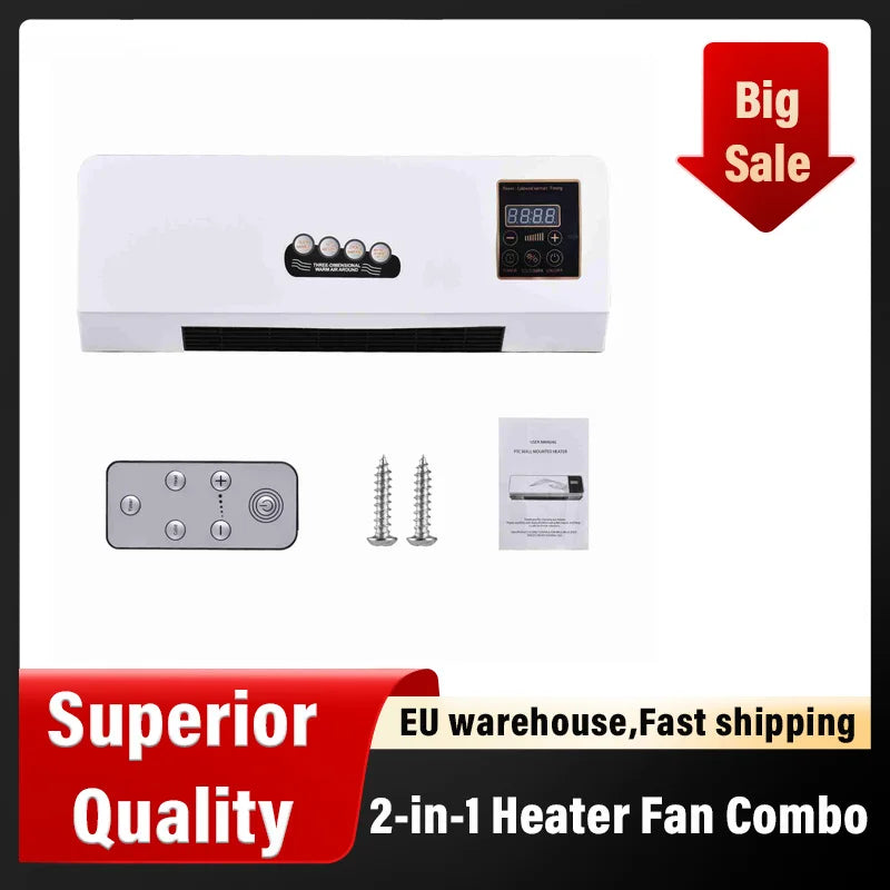 Qiilu 2-In-1 Heater And Fan Wall Mounted With Digital Display
