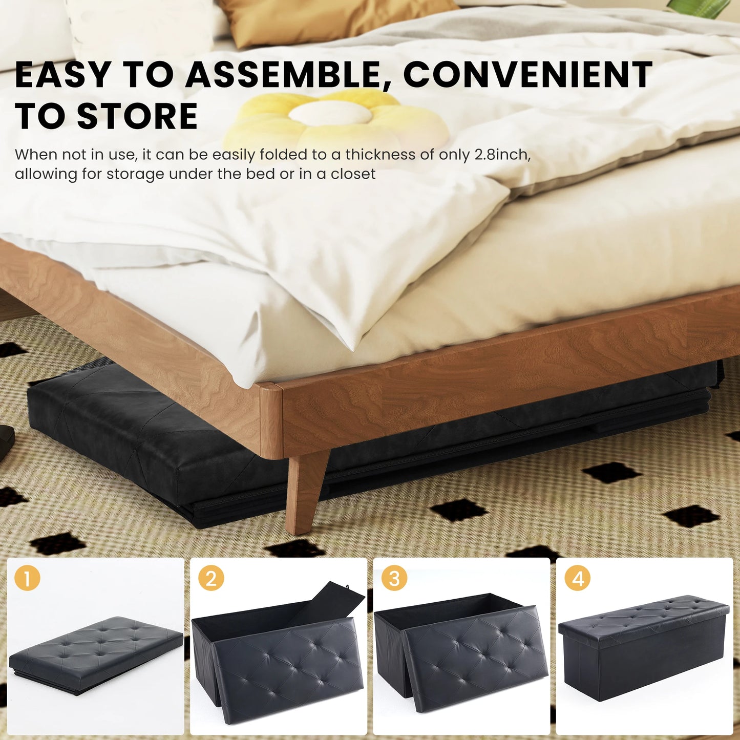JHK Folding Synthetic Leather Storage Ottoman Footstool