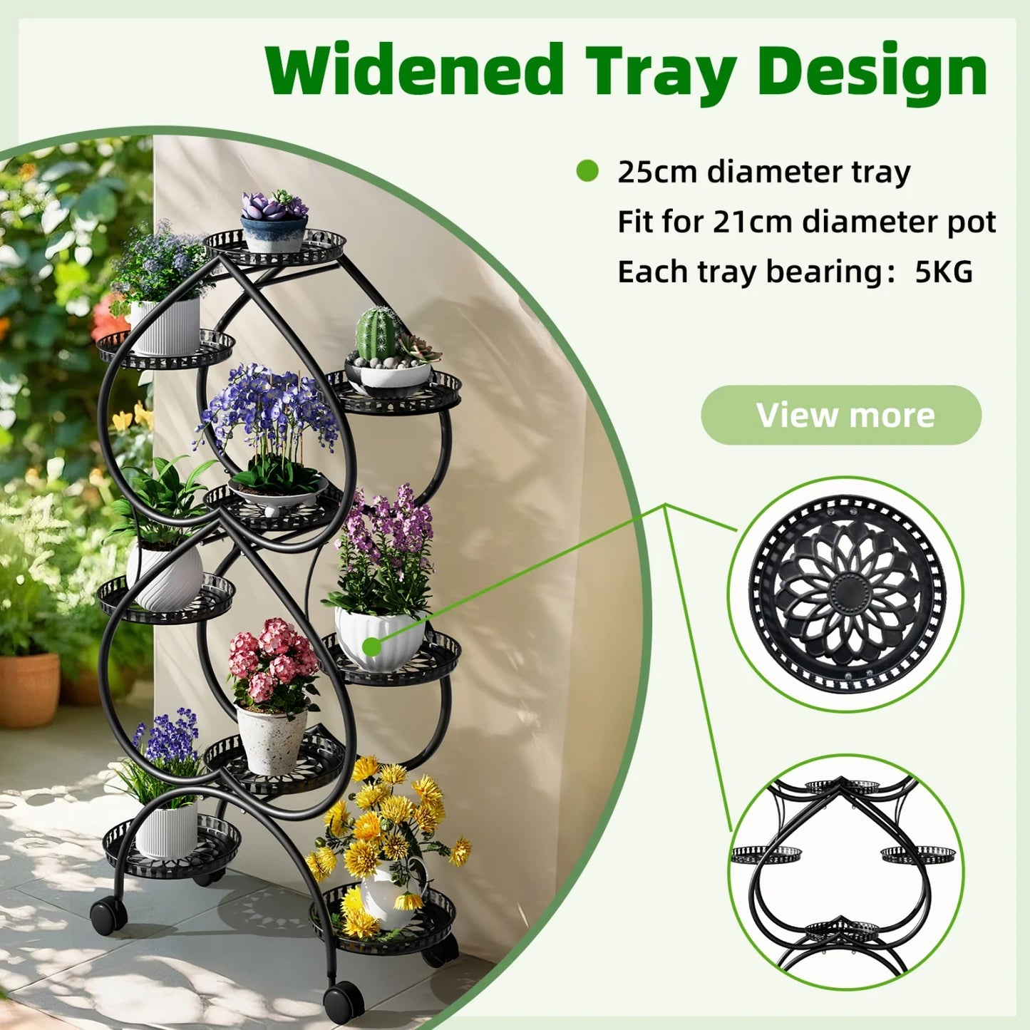 Nine Tier Metal Plant Stand With Wheels For Patio And Garden