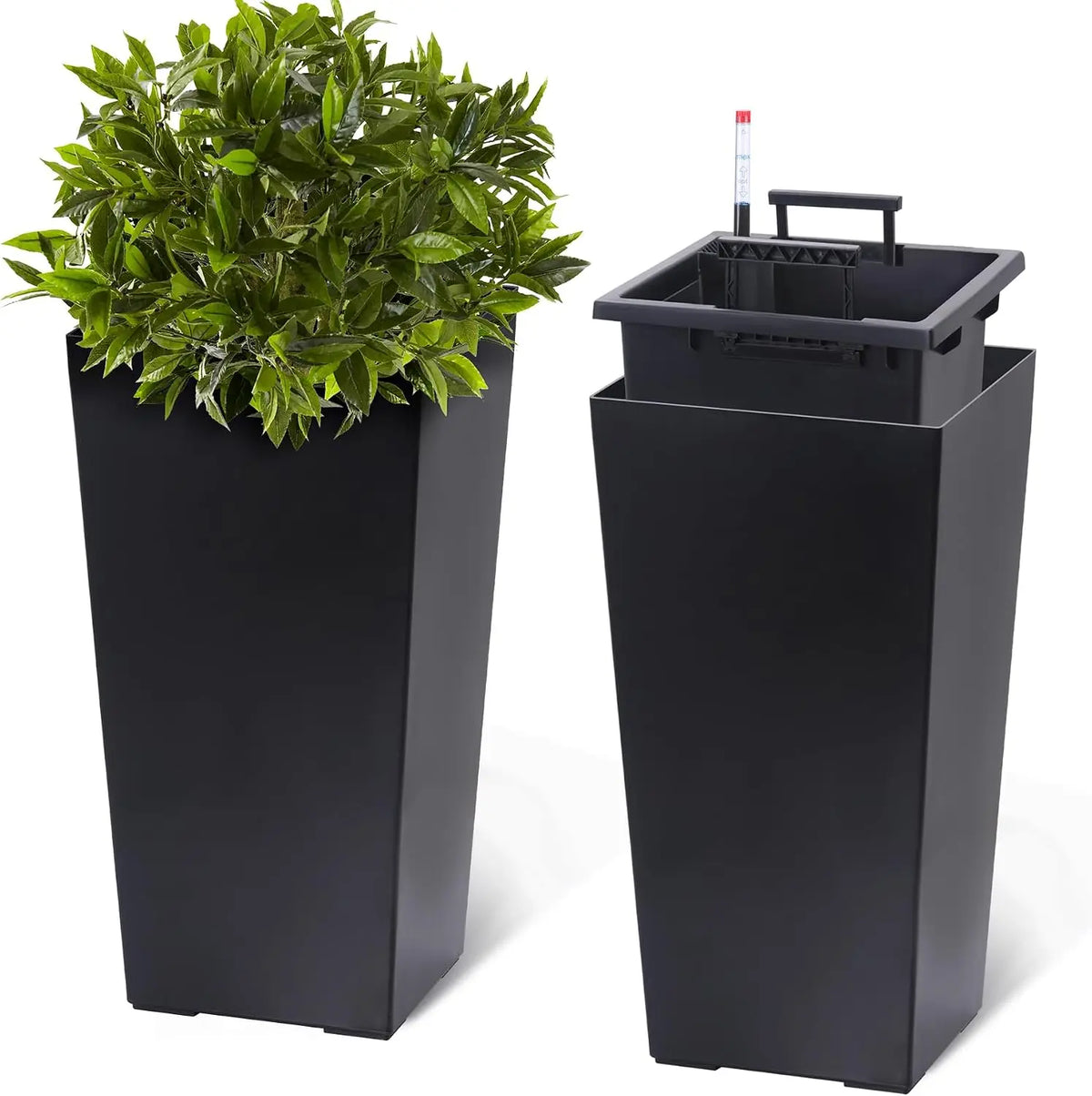 Tacleekii Modern Tall Planters With Drainage Water Monitor And Wheels
