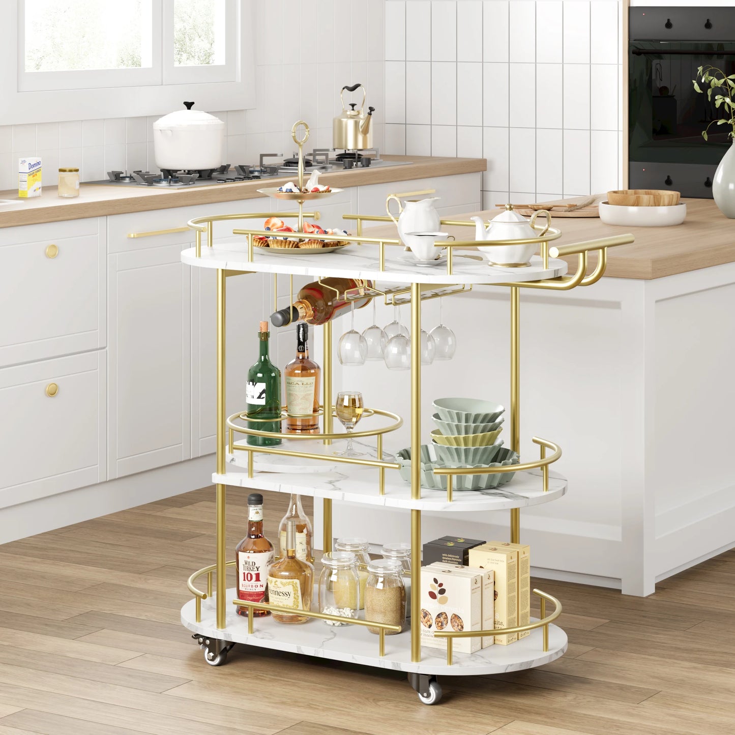 Twister Ck Four Tier Mobile Bar Cart With Wine Rack
