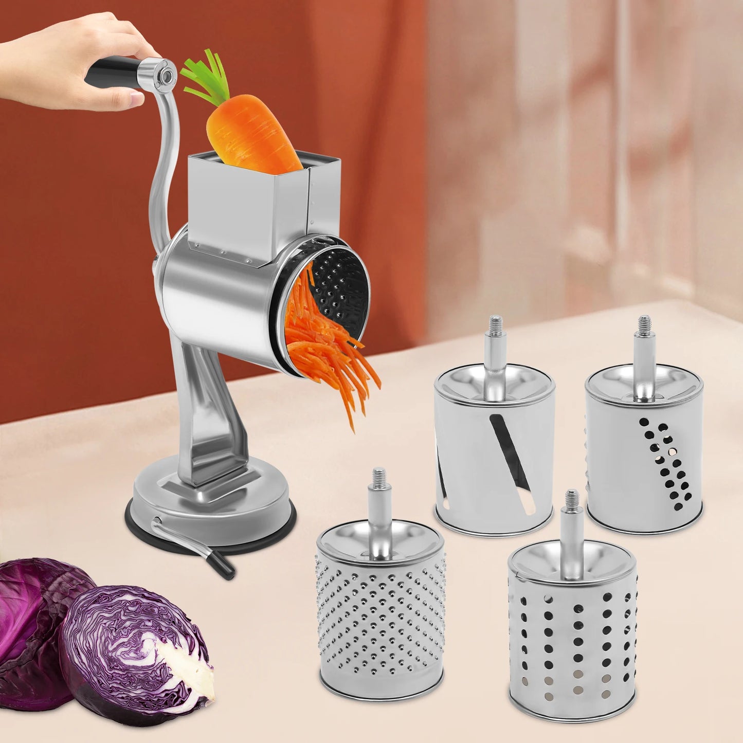 Rotary Grater With Five Stainless Steel Blades Vegetables And Nuts