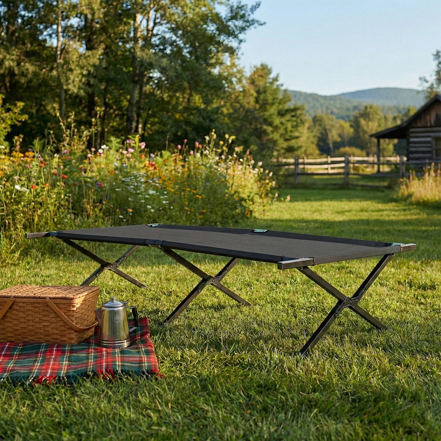 JHK Collapsible Camping Cot Lounge Chair Portable Folding Bed