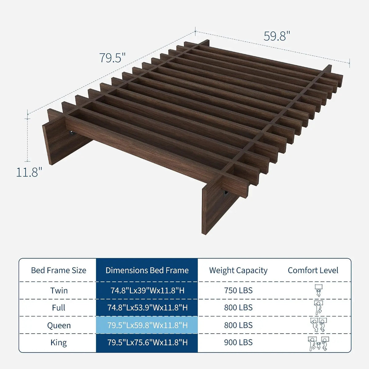 HiMISS Low Profile Wood Platform Bed Frame No Box Spring
