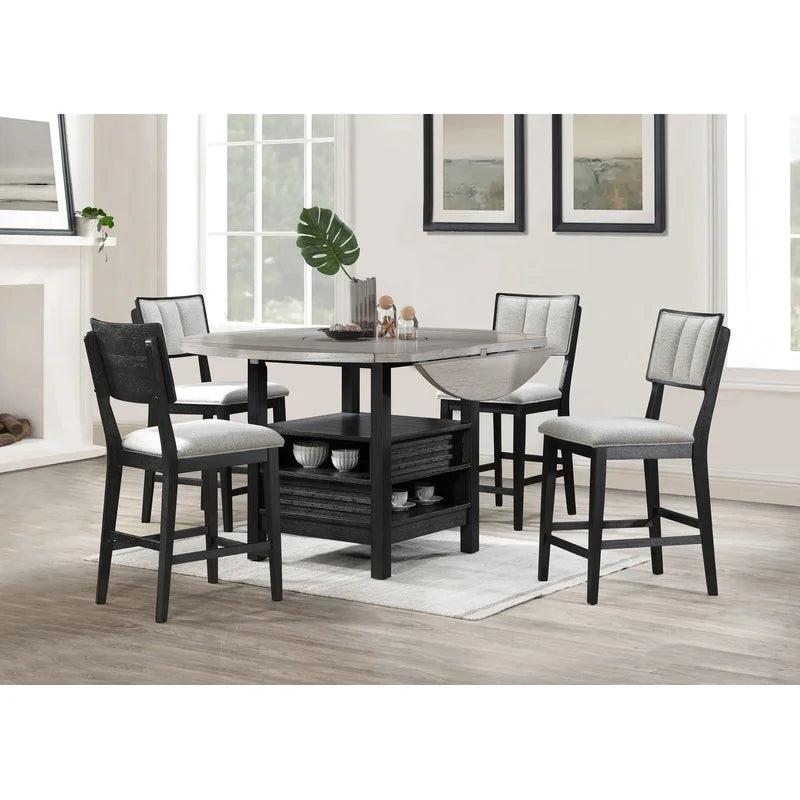 Farmhouse Dining Set With Round Table And Fabric Upholstered Chairs
