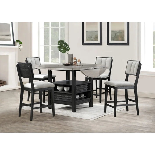 Farmhouse Dining Set With Round Table And Fabric Upholstered Chairs