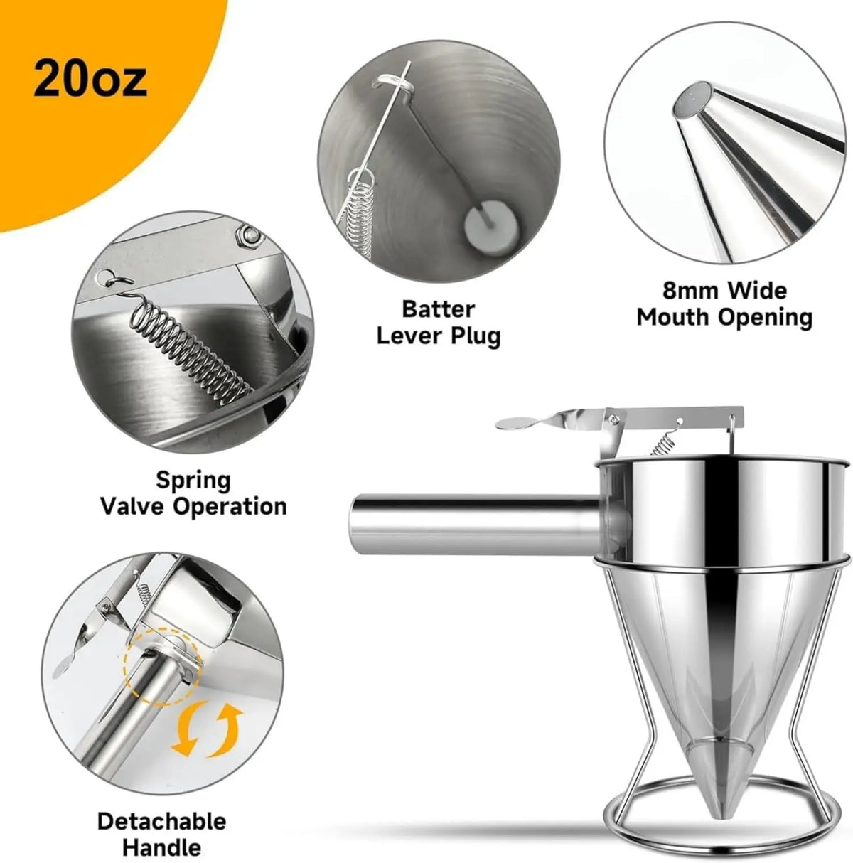 Stainless Steel Pancake Batter Dispenser With Four Nozzles And Stand