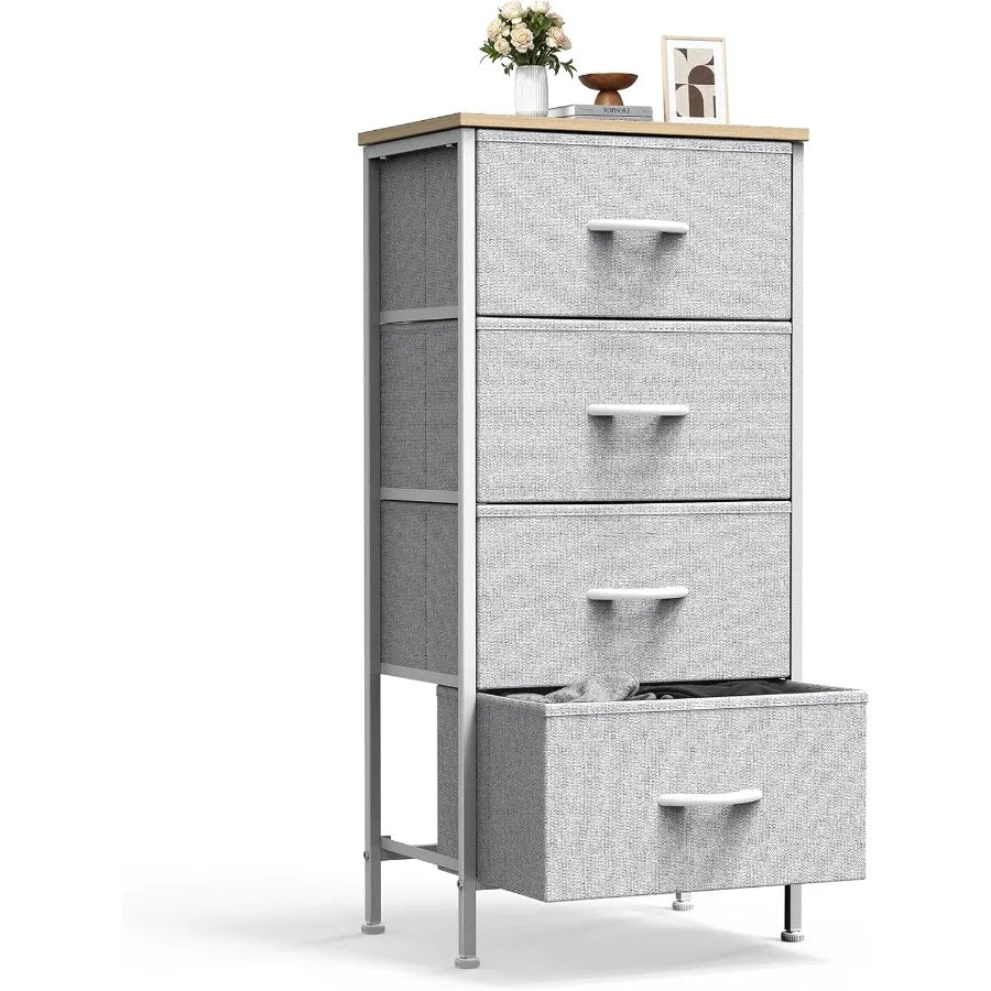 XIUWO Nightstand With Four Fabric Drawers Bedside Table