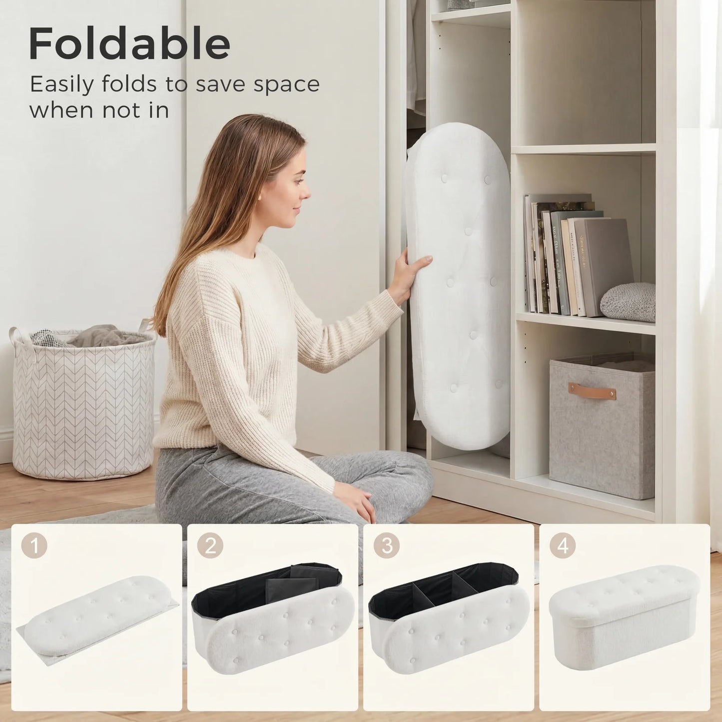 MCQ Faux Fur Folding Storage Ottoman Footrest For Bedroom